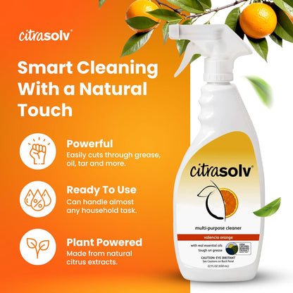 Citra Solv All Purpose Cleaning Spray – Powerful Citrus Degreaser for Kitchen & Bathroom, Multi-Surface Cleaner, No Harsh Chemicals, Valencia Orange 22oz