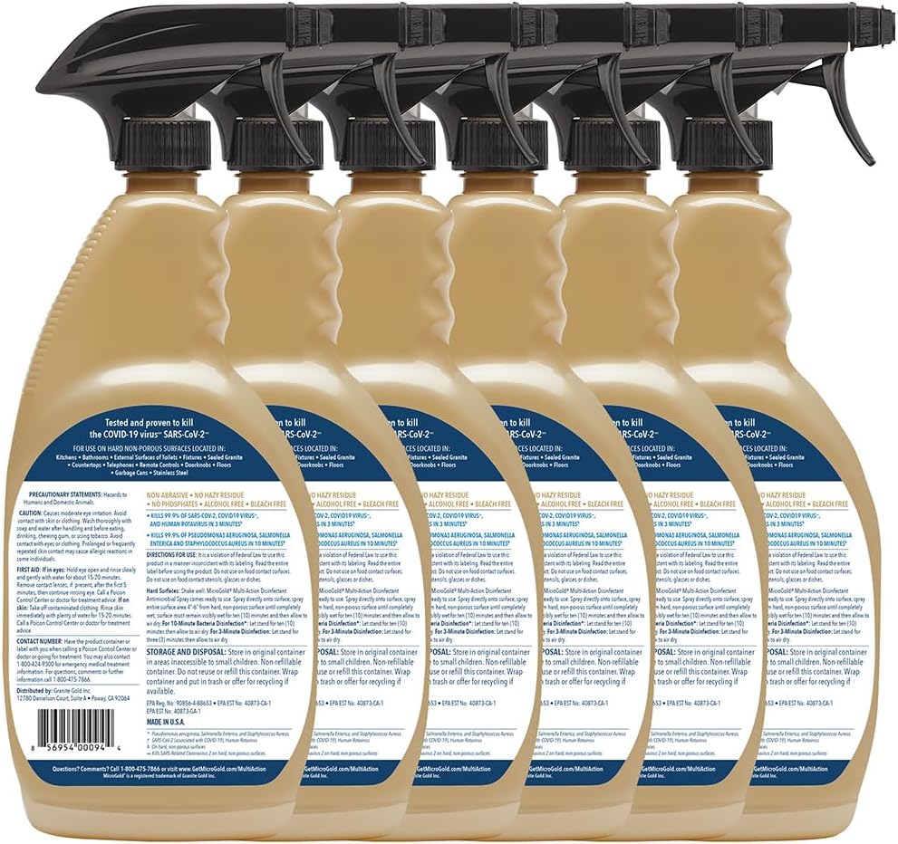 MicroGold Multi-Action Disinfectant Antimicrobial Spray Tested and Proven Effective to Kill the COVID-19 Virus, Kills 99.9% of Viruses and Bacteria, 24 Fluid Ounces, 1 Pack, Packaging May Vary
