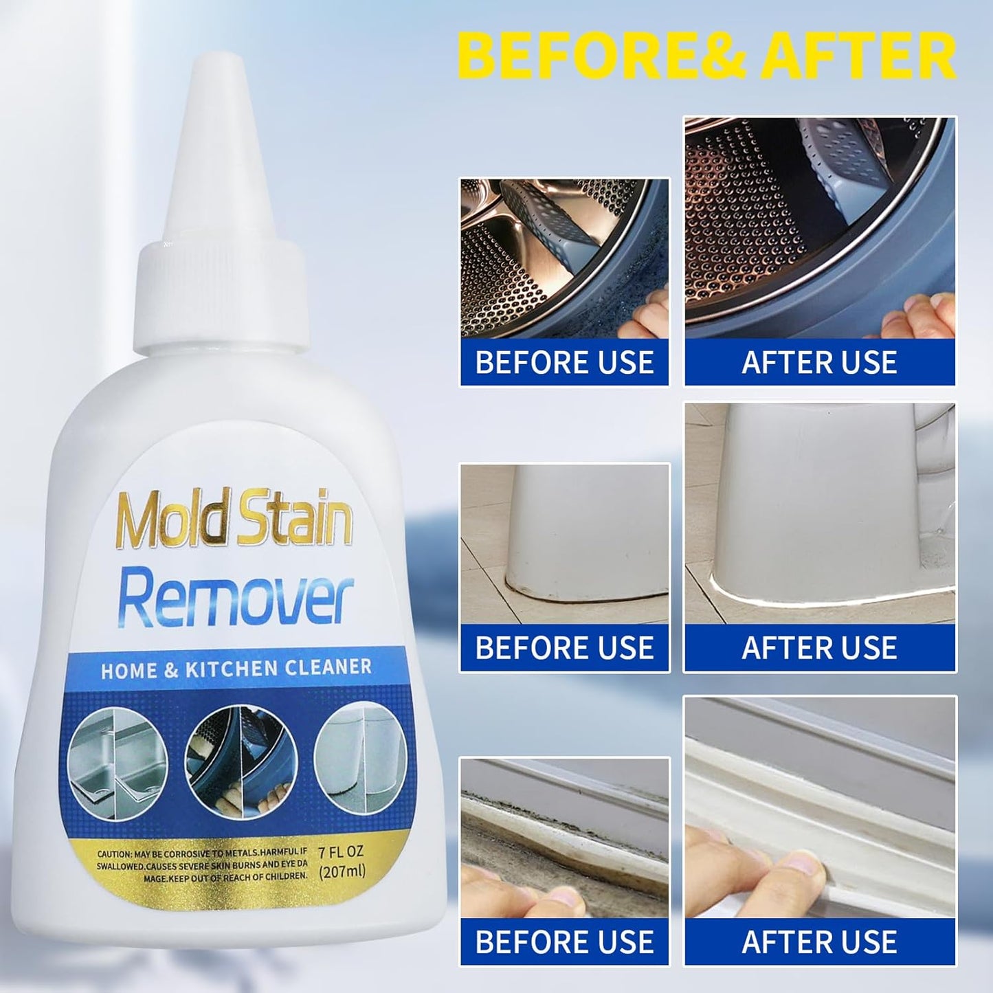 Home Stain Cleaner, 7 fl oz Mold Stain Cleaner Gel for Washing Machine, Home Stain Cleaning Gel for Fridge, Tile, Grout, Sink, Shower, Caulk, and Front Loader Seal