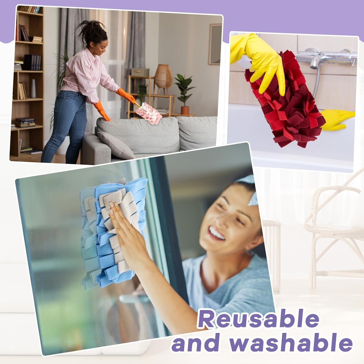 Zubebe 12 Pcs Duster Refill Reusable Fleece Duster Refills Feather Flat Dusters Multi Surface Washable Cleaning Pads Tools for Home, Blinds, Car, Pet, Furniture, Fans (Dark Color)
