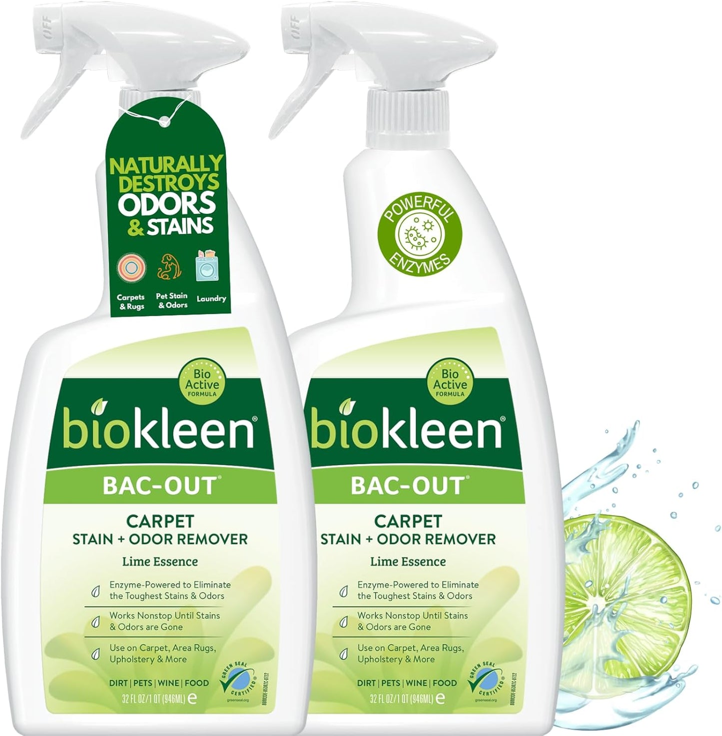 Biokleen Bac-Out Enzyme Cleaner and Stain & Odor Remover for Pet Stains, Laundry, Diapers, Wine, Carpets, & More, Eco-Friendly, Non-Toxic, Lime Scent, 128 Ounces