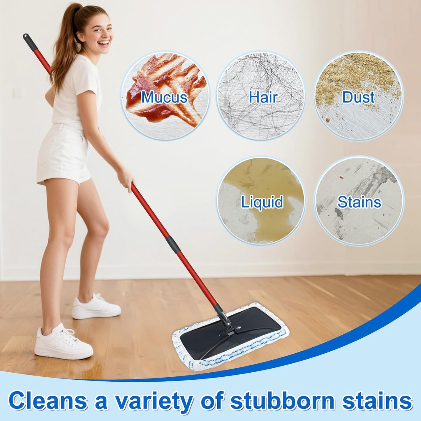 Microfiber Dust Mop Set for Floor Cleaning, Flat Mop for Wet & Dry to Clean Washable Flip Mops Pad for Ocedar Hardwood Floor 'N More 3-Action Mop, Adjustable 58" Mops Handle & 2 Reusable Refill & Base