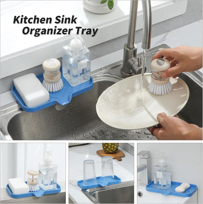 MicoYang Silicone Bathroom Soap Dishes with Drain Spout-Bathroom and Kitchen Sink Organizer,Sponge Holder,Dish Soap Tray,Perfect for Dispenser,Scrubber,Bottle,Cup on Sink or Counter-Black 4.9"×3.2"