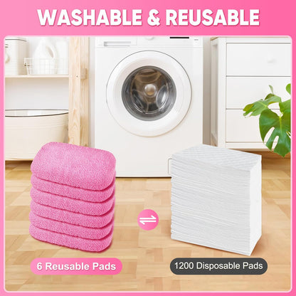 6-Pack Reusable Mop Pads Compatible with Sweeper Mop - 100% Coral Fleece Washable Refills - Microfiber Dry & Wet Sweeping Cloths for Multi-Surface/Hardwood Floor Cleaning