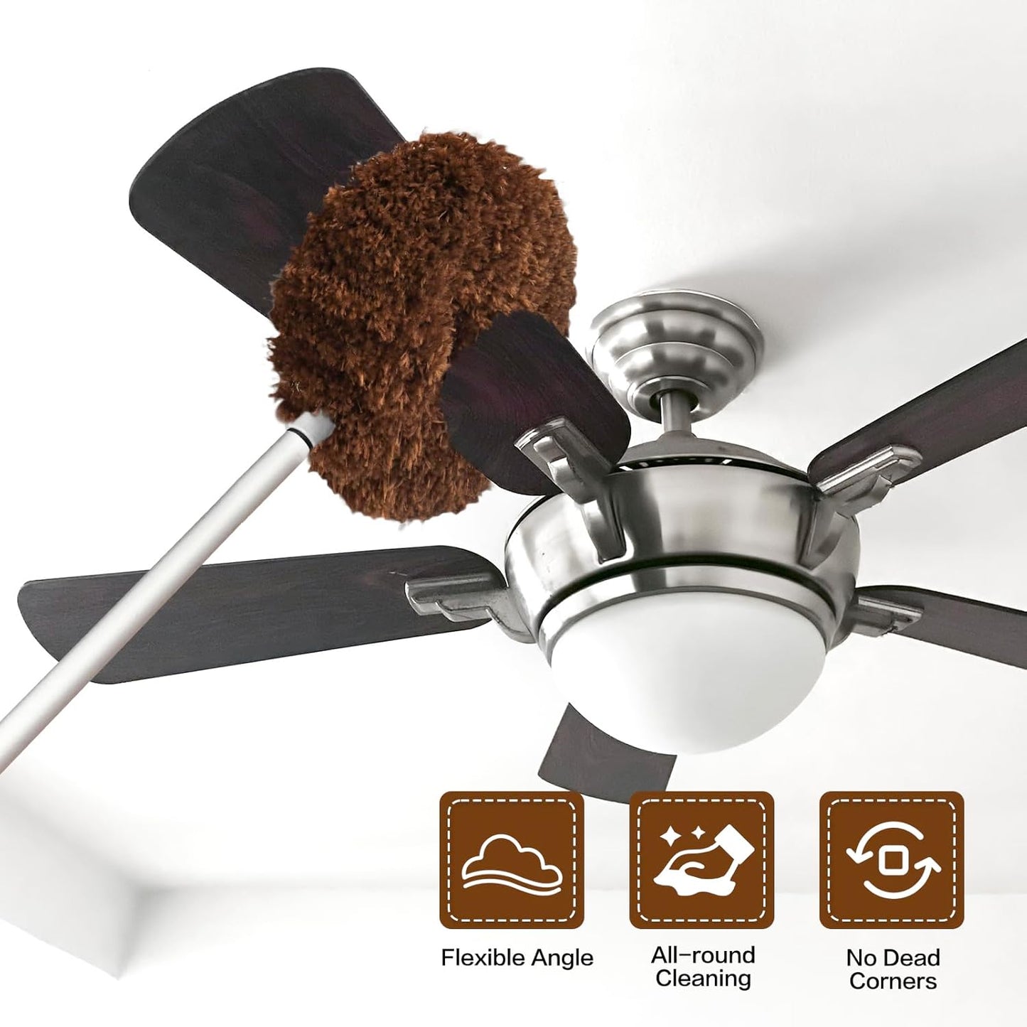 Ceiling Fan Cleaner Duster Reusable Microfiber Ceiling Fan Blade Cleaner Removable Duster with Extension Pole Adjusts 13 to 49.7 Inch for Cleaning Walls Bookshelves Furniture Door Window Top (Blue)