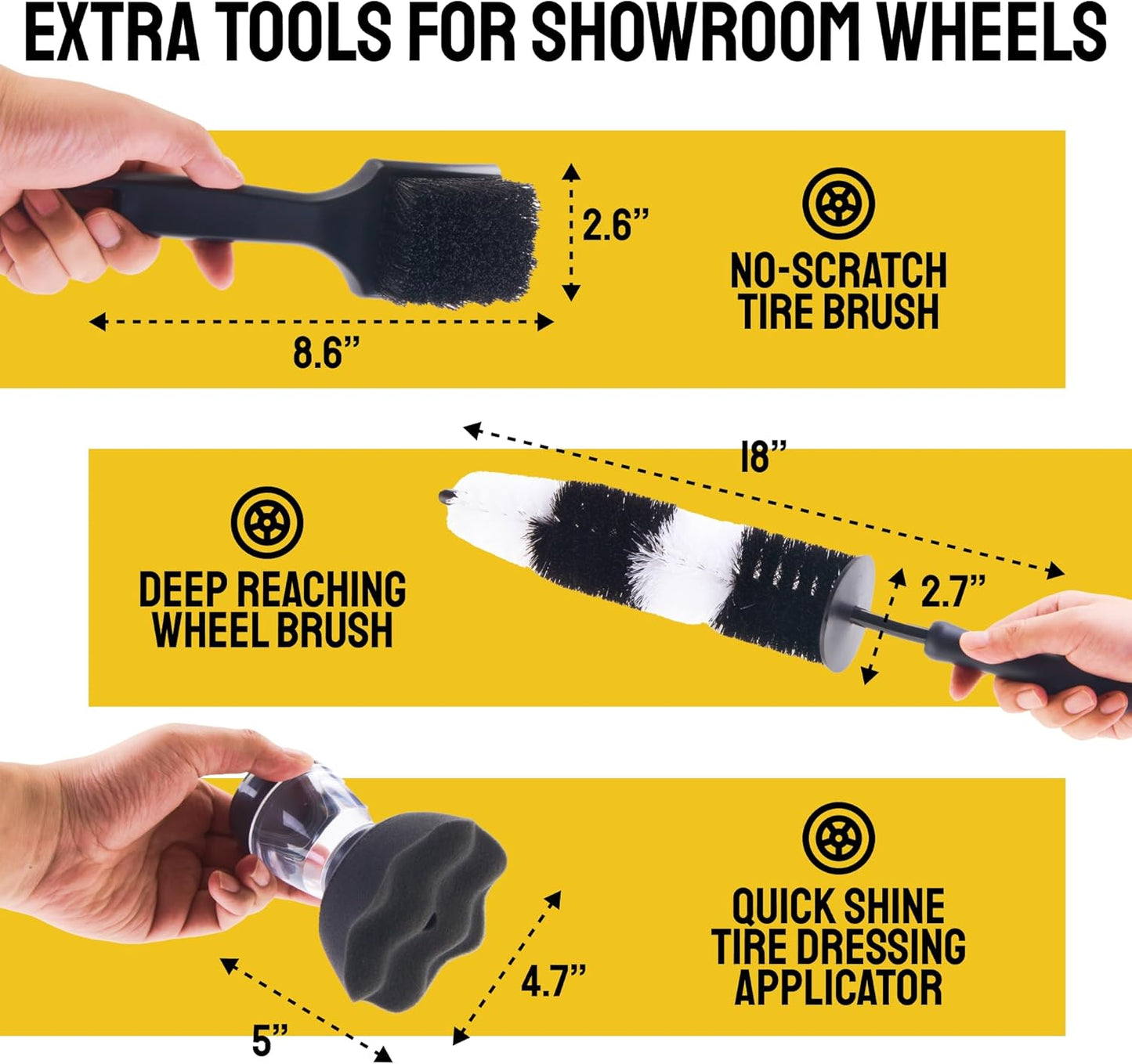 Detail Dudes Car Detailing Brush Set 3-pc - Scratch-Free Boars Hair for Interior and Exterior Work - Pro Quality Car Cleaning Brush Kit for Leather Seats, Dashboards, Wheels, Grills and Paint