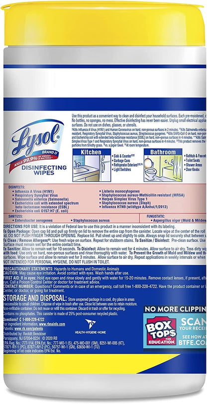 Lysol Disinfecting Wipes, Lemon and Lime Blossom, 80 Count (Pack of 6)