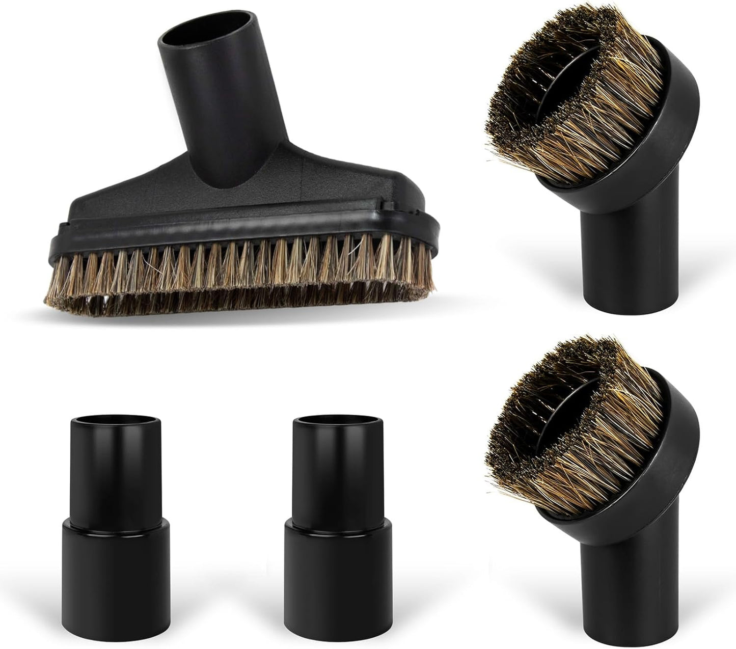 3PCS Horse Hair Brush Vacuum Attachment Set - Black Round Horse Hair Vacuum Attachments & Brushes - Shop Vac Brush Attachment for Most Vacuum Cleaners Accessories - 1 1/4" Vacuum Attachments Included