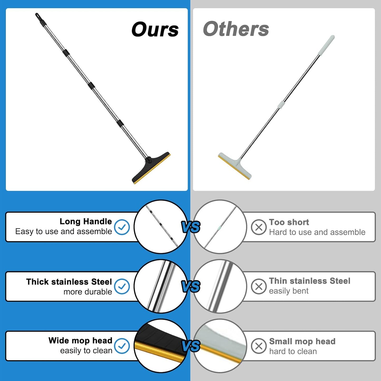 5FT Carpet Rake Pet Hair Remover, Reusable Carpet Rake with Telescopic Handle for Pet Hair Removal Tool Dog Cat Fur Remover Broom for Rugs, Mats, Beds, Stairs (Blue)