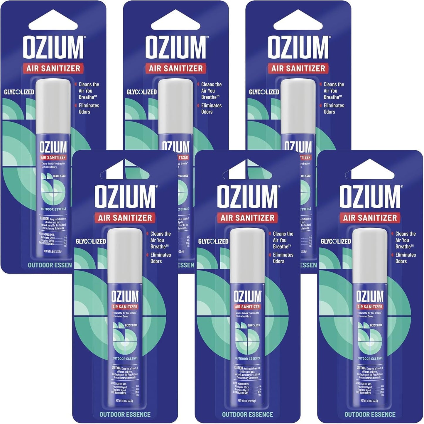Ozium 0.8 oz. Air Sanitizer & Odor Eliminator for Homes, Cars, Offices and More, Original Scent, Pack of 6