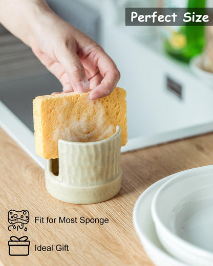 Zoeeker Sponge Holder for Kitchen Sink, Ceramic Dish Sponge Dish Rack Scrubby Caddy Kitchen Organizer Cute Sink Caddy Organizer, Farmhouse Decor, Speckled Glaze