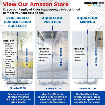 MHM AquaSlide PushPro – 28-Inch Heavy Duty Squeegee for Concrete Floors & Wet Surfaces | Industrial Rubber Blade Water Removal Tool for Garages, Warehouses, Driveways & Commerical Use