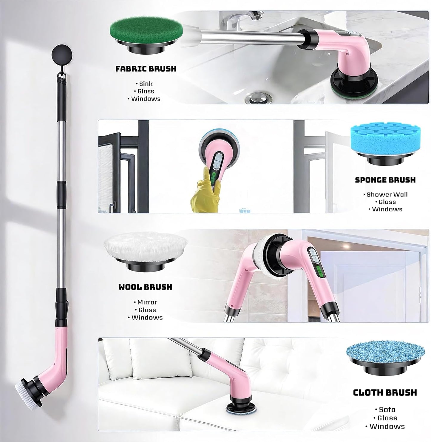 Highyes Electric Spin Scrubber for Cleaning Bathroom: Cordless Power Shower Scrubber - Electric Cleaning Brush for Tile Tub