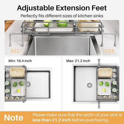 SNTD Dish Drying Rack - Extendable Dish Rack, Large Sink Drying Dish Drainer for Kitchen Counter, Stainless Steel Dish Strainer with Utensil Holder (Black)