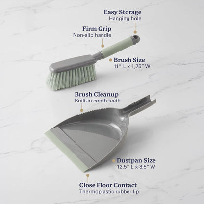 Farberware Handheld Broom and Dustpan Set with Rubber Lip – Small Dust Pan and Brush Set for Kitchen Crumbs, Cat Litter, Compact Hand Broom with Soft Grip Handle for Home Cleaning