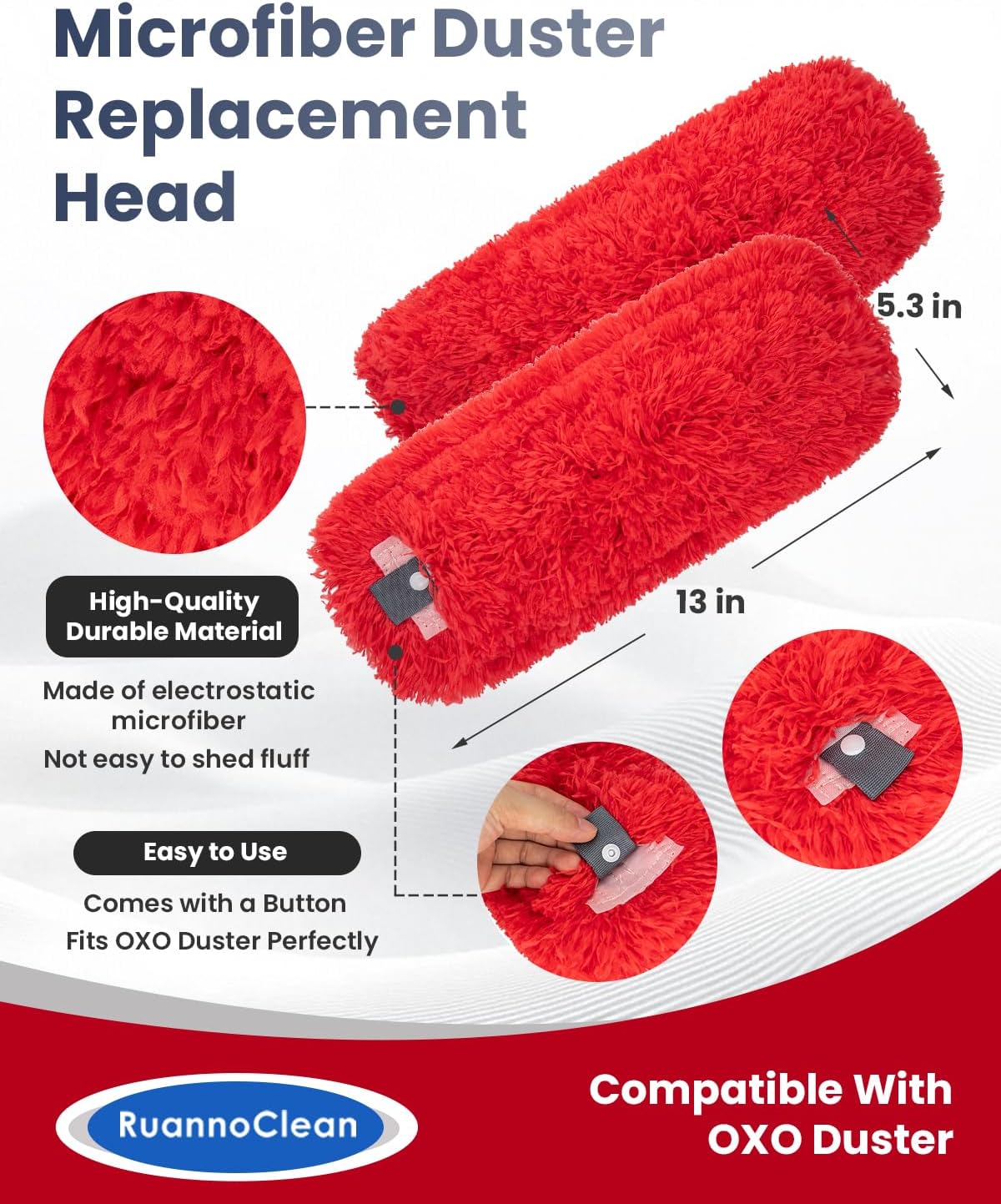 Microfiber Duster Refills Compatible with OXO Good Grips Hand Duster, Reusable Dusters Refill Washable Head Replacement for OXO Extendable Dusters for Cleaning -4 Pack, Red