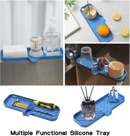 MicoYang Silicone Bathroom Soap Dishes with Drain Spout-Bathroom and Kitchen Sink Organizer,Sponge Holder,Dish Soap Tray,Perfect for Dispenser,Scrubber,Bottle,Cup on Sink or Counter-Black 4.9"×3.2"