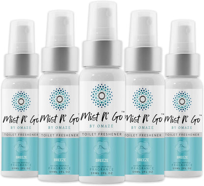 Mist N’ Go by Omaze Travel Bathroom Spray for Toilet Spray Odor Eliminator - Travel Toilet Spray for Bathroom Air Freshener Spray for Bathroom Deodorizer - Clean Mix, Travel Size (1oz x2)