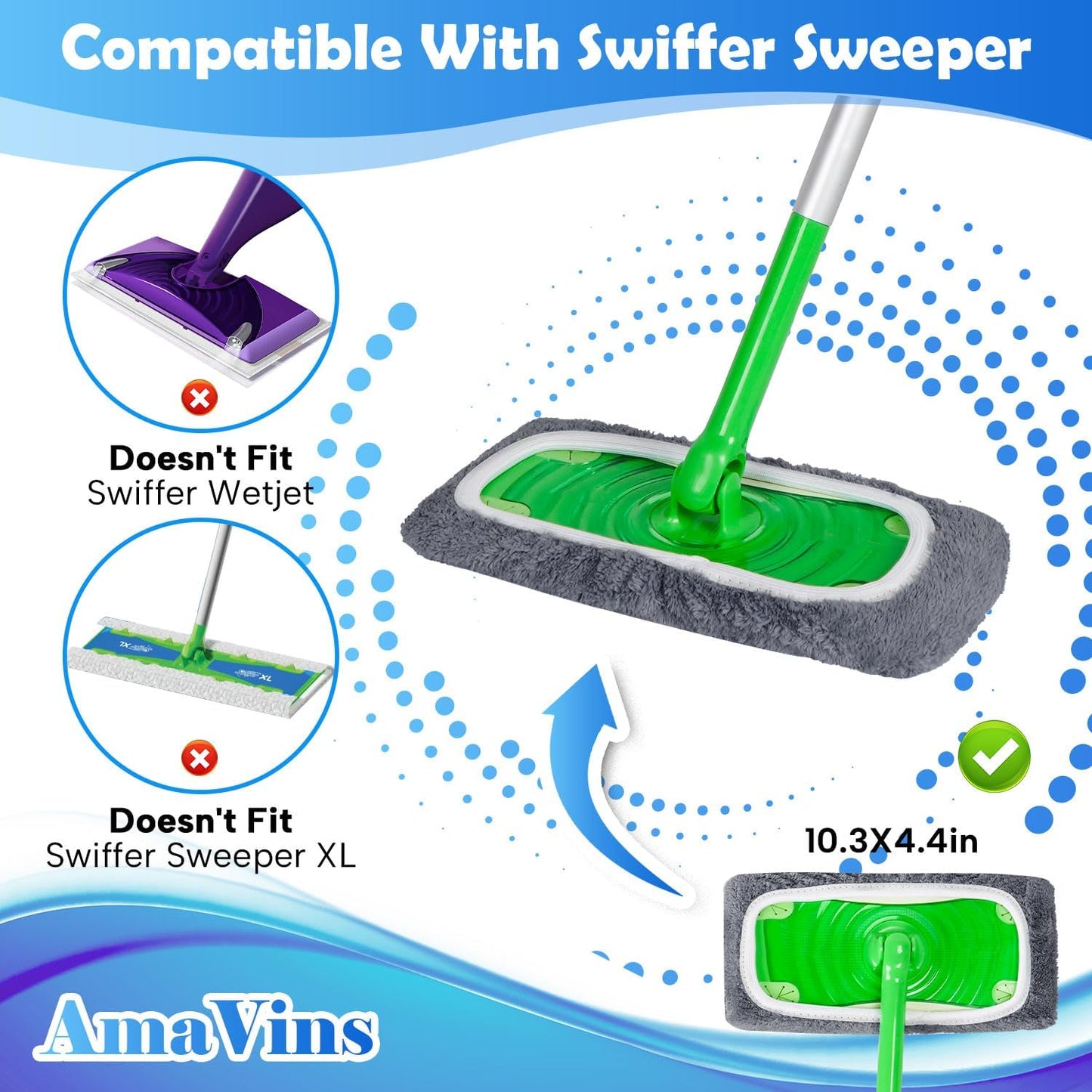 AmaVins 5 Pack Reusable Microfiber Mop Pads Compatible with Swiffer Sweeper Mop, Wet and Dry Flat mop Cover, Washable Mop Pads for Surface/Hardwood Floor Cleaning (Mop is Not Included)