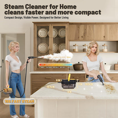 Steam Cleaner, 3 Level Adjustable Handle, 15s Heat Up, 1.69 Quarts Tank, Portable Steamer for Cleaning with 15 pcs Accessories, Steam Cleaner for Home for Dirt, Grease, Grout, Tile,Floor, Car