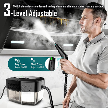 Steam Cleaner, 3-Level Adjustable Handle, 15s Heat-Up, Steamer for Cleaning With 1.8L Large Tank, Dry Burn Protection, Handheld Steam Cleaner for Home, Bathrooms, Tile,Grout,Car with 12pcs Accessories