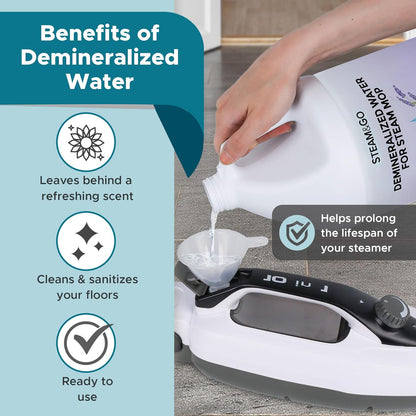Steam & Go Demineralized Water for Steam Cleaner - PVC-Free Floor Cleaning Solution Compatible for All Steam Mops - Multi-Surface Cleaner for Home Surfaces - Lavender Scent, 32 oz