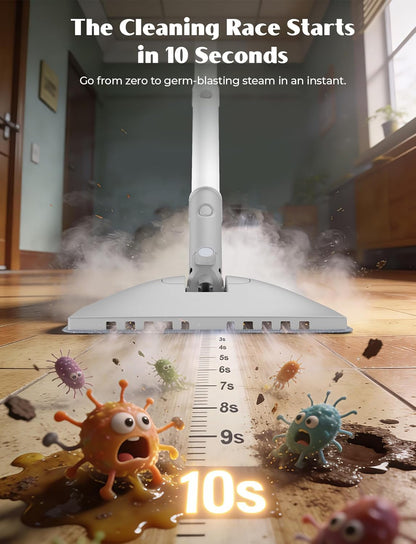 10-in-1 Steam Mop with Detachable Handheld Steamer, Multi & Up Steam Cleaner for Home with 350ml Tank, 10s Heat-Up, 2-Level Control, Lightweight and Multi-Surface Steamer for Floors, Carpets, Tiles