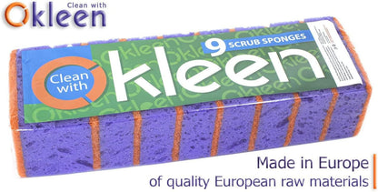 Green Multi Use Scrub Sponge. Made in Europe. 9 Pack, 4.3x2.8x1.4 inches. Odorless Heavy Duty and Non Scratch Fiber. Best, Durable, Delicate, Porous, Non Cellulose Kitchen Sponges and Scrubbers