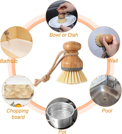 Zopeal 4 Pcs 16 oz Kitchen Soap Dispenser Set with Bamboo Tray and Dish Brush Plastic Soap Dispenser Set with Waterproof Labels for Hand Dish Lotion(Frosted Black)