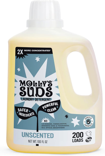 Molly's Suds Liquid Laundry Detergent | Clean Laundry Detergent Soap for Sensitive Skin | 2x Concentrated, High Efficiency (HE) | Ocean Mist - 100 Loads