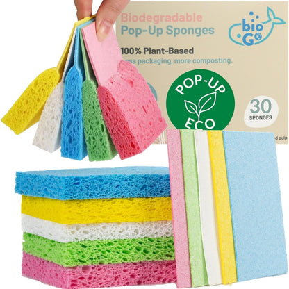 bioGo 12 Pack Natural Biodegradable Kitchen Sponges - Eco-Friendly, Compostable, Cellulose Dish - Compostable - Biodegradable - Cellulose Sponge