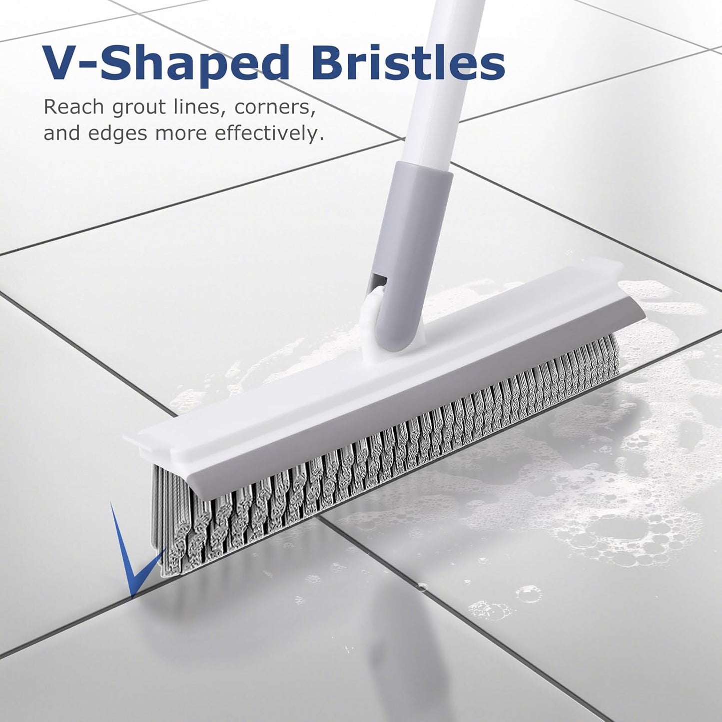 IVYROLL Grout Brush with Long Handle, Grout Cleaner Brush for Tile Floors, Stiff Bristles for Crevice, Tile Line, Shower, Kitchen, Bathroom