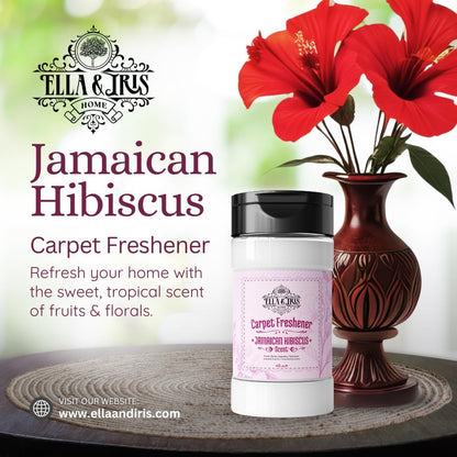 Ella & Iris Home Jamaican Hibiscus Carpet Freshener – Tropical Scent Natural Odor Eliminator & Deodorizer | Safe for Carpets, Rugs, Upholstery & Car Interiors | Made with Baking Soda