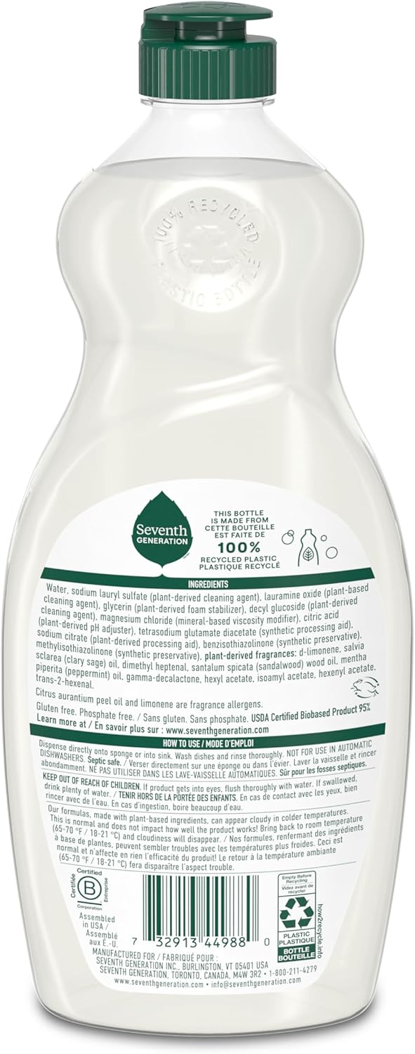 Seventh Generation Dish Liquid Soap Free & Clear liquid soap Pack of 6 Dishwashing Soap Dish Soap for sensitive skin 19 oz