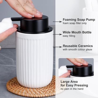 BosilunLife Dish Hand Soap Dispenser - Liquid Pump Soap Dispenser for Bathroom Decro 12oz Ceramic Kitchen Dish Dispenser with Rust-Proof Liquid Pump Modern Refillable Lotion Bottles