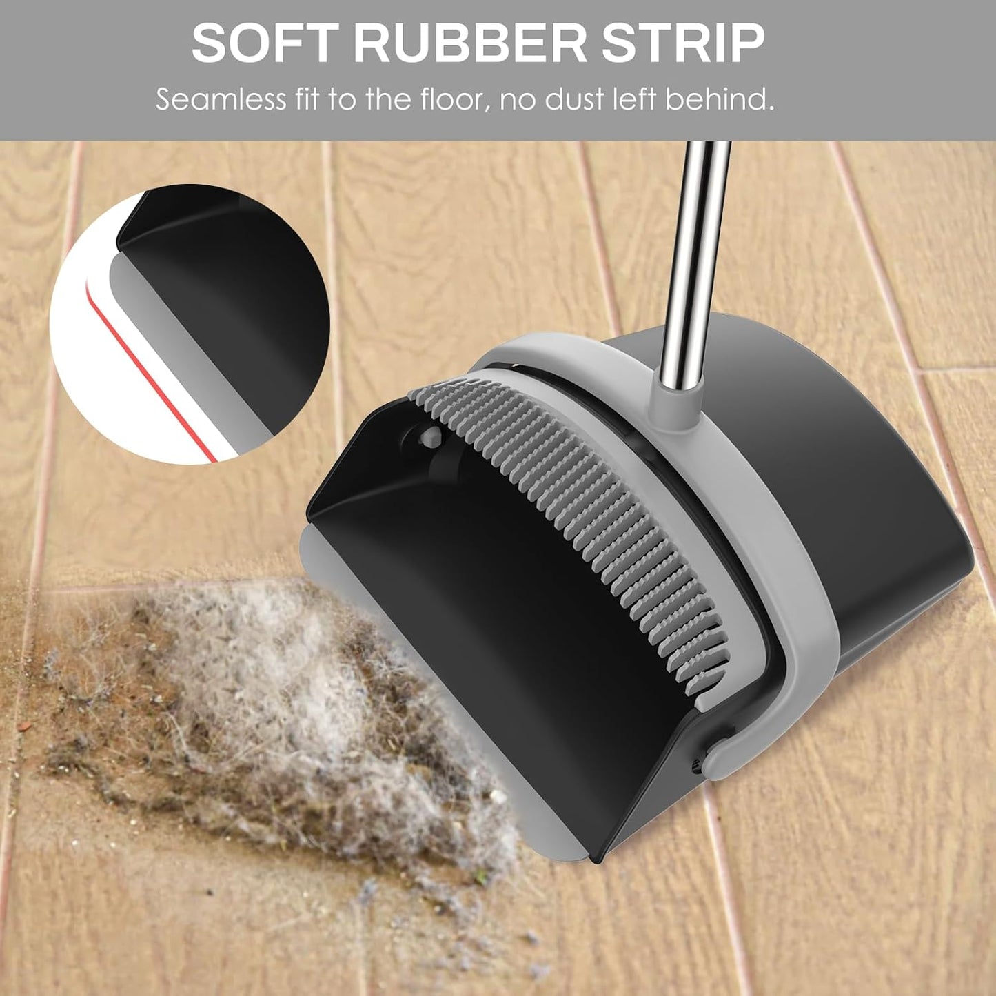 Broom and Dustpan Set for Home, 51-in Long Adjustable Handle Angle Broom and Dustpan Combo Set with Dust Pan Teeth to Clean Hair for Home Kitchen Office Lobby Floor Garden (Black&White)