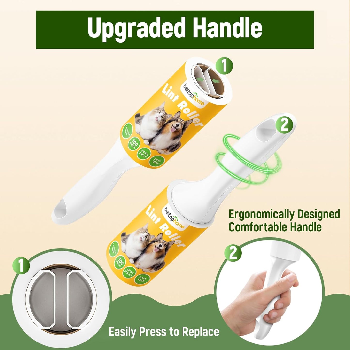 Extra Sticky Lint Roller for Pet Hair, 600 Sheets with 2 Reinforced Handles, Heavy Duty Lint Roller for Clothes, Couch, Furniture & Car