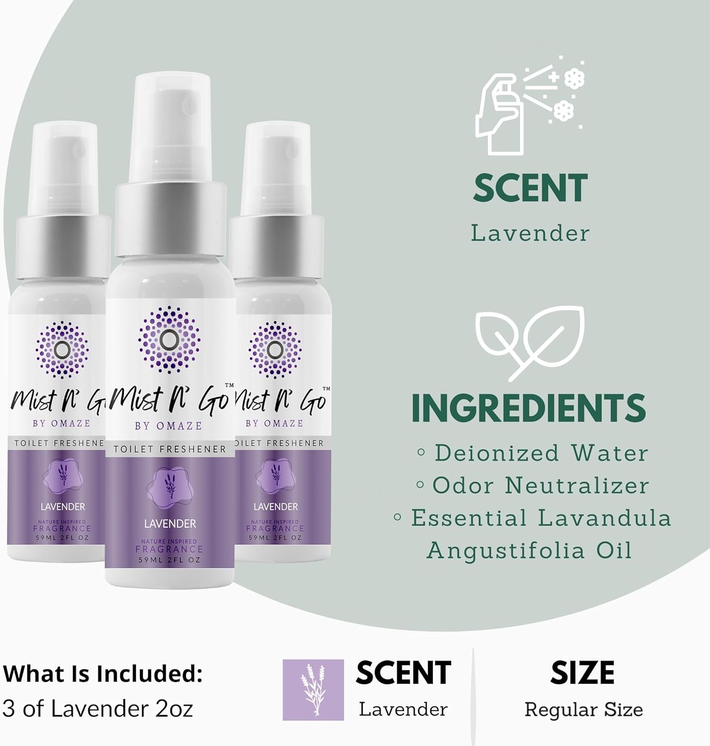 Mist N’ Go by Omaze Travel Bathroom Spray for Toilet Spray Odor Eliminator - Travel Toilet Spray for Bathroom Air Freshener Spray for Bathroom Deodorizer - Clean Mix, Travel Size (1oz x2)