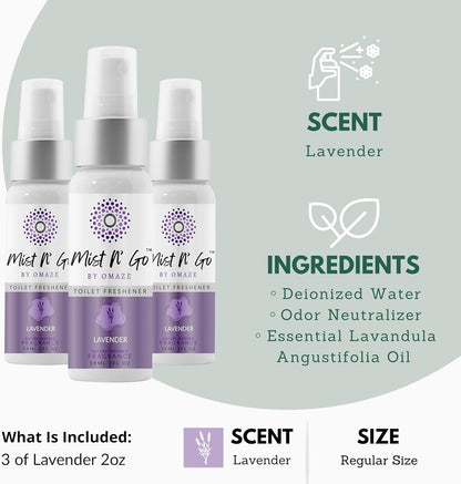 Mist N’ Go by Omaze Travel Bathroom Spray for Toilet Spray Odor Eliminator - Travel Toilet Spray for Bathroom Air Freshener Spray for Bathroom Deodorizer - Clean Mix, Travel Size (1oz x2)