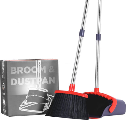 Broom and Dustpan Set for Home 2026 Indoor Outdoor Broom with Dustpan Combo Set Upright Dust Pans with Long Handle Angle Broom for Kids Garden Pet Hair Lobby Wood Floor Kitchen
