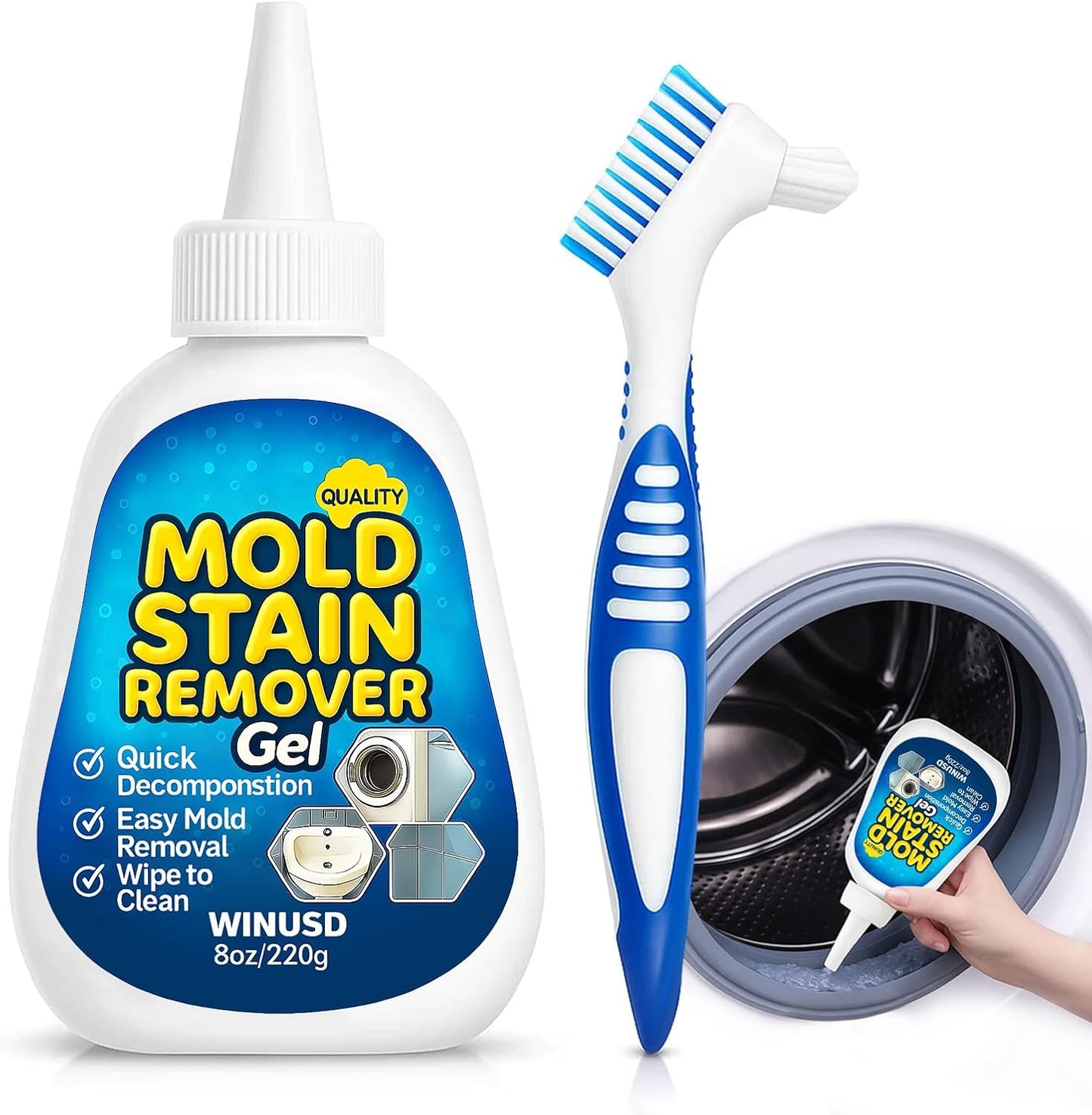 8OZ Active Stain Remover Gel Cleaner for Washing Machine Seal, Bathroom Grout, Shower Caulk, Tile, Walls, Toilet Bowl, Sink, Silicone - Effortless Application, Long-Lasting Protection