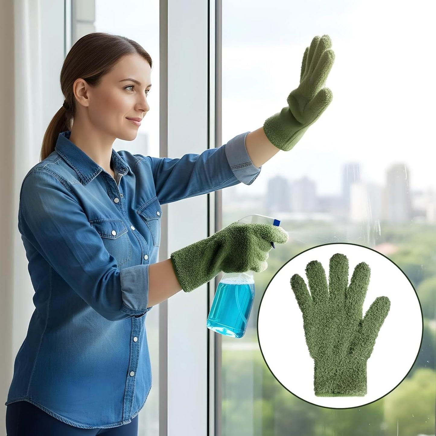 Microfiber Gloves, Dusting Gloves Microfiber Glove for Plants Mittens for houseplants Leaf Plant Care(Dark Green)