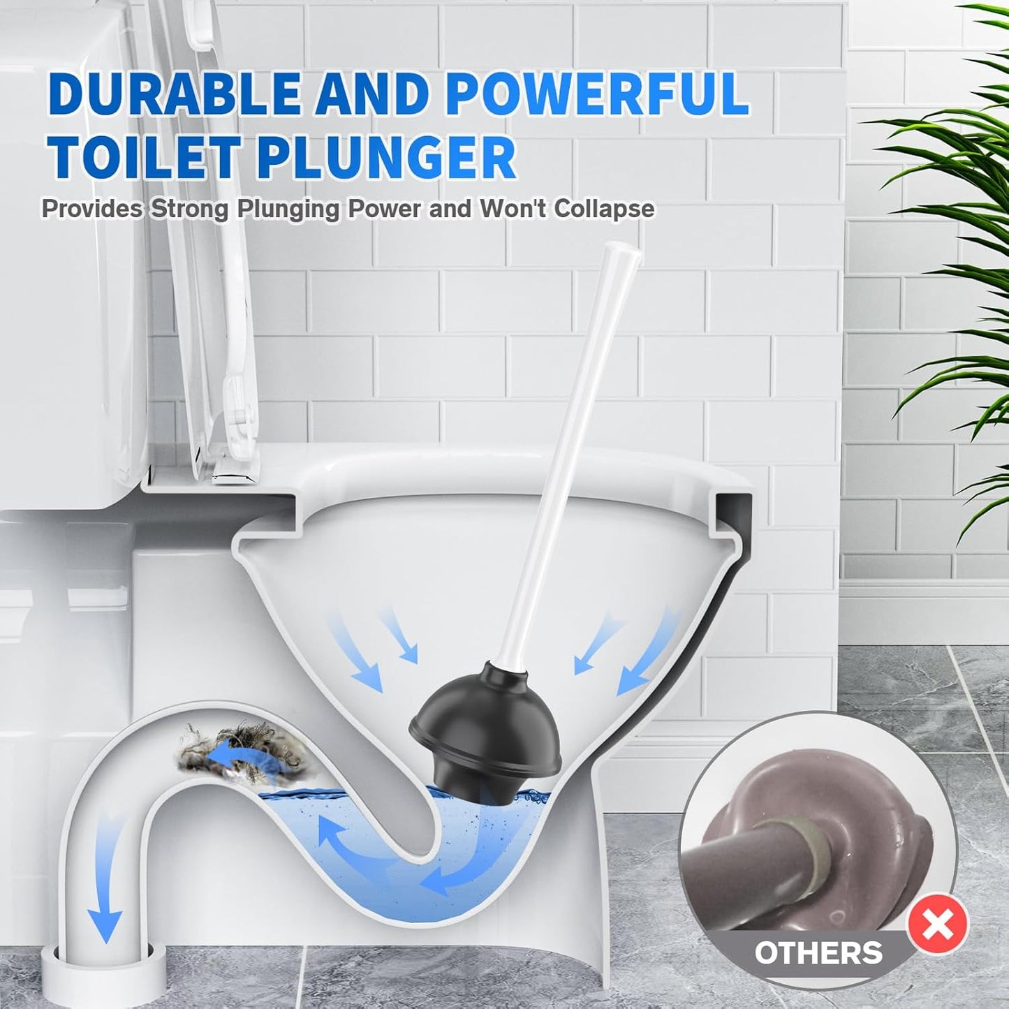 LOVLOY Toilet Plunger and Brush,2 Pack Bowl Brush and Heavy Duty Toilet Plunger Set with Ventilated Holder, 2-in-1 Toilet Brush and Plunger Combo for 5.3-inch Toilet Drain Bathroom Cleaning