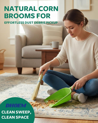 6Pack 12 Inch Handheld Broom Set, Heavy Duty Mini Corn Broom with Metal Hanging Hook, Natural Straw Whisk Broom for Quick Sweeping of Debris, Dust, Dirt in Car, Porch, Outdoor, Camping, Driveway