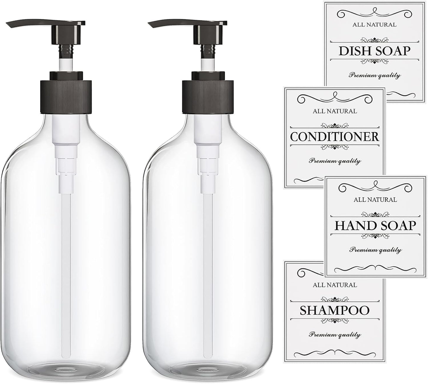 Kzeirm Green Soap Dispenser, Dish & Hand Soap Dispenser Set for Bathroom & Kitchen, Refillable Pump Bottle Dispenser, Plastic Empty Soap and Lotion Dispenser for Liquid, 2 Pcs