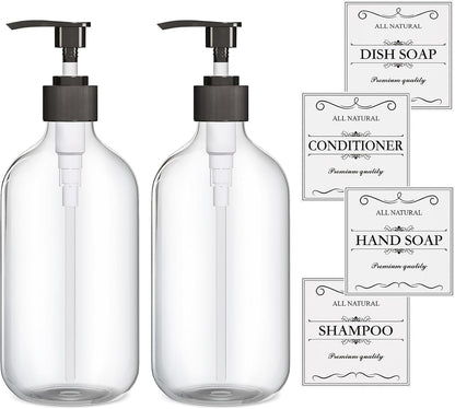 Kzeirm Green Soap Dispenser, Dish & Hand Soap Dispenser Set for Bathroom & Kitchen, Refillable Pump Bottle Dispenser, Plastic Empty Soap and Lotion Dispenser for Liquid, 2 Pcs