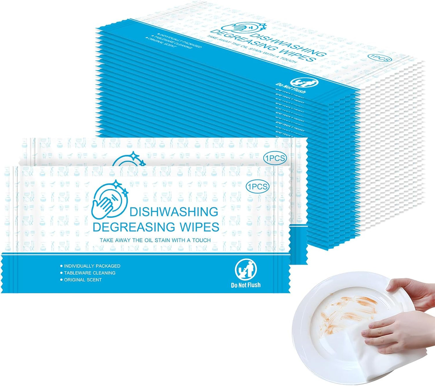 Dish Wipes for Camping Individually Wrapped Dish Cleaning Wipes Travel Unscent 7.7”x 7.3” Disposable for Kitchen Outdoor Traveling RV Quick Clean (Pack of 50)
