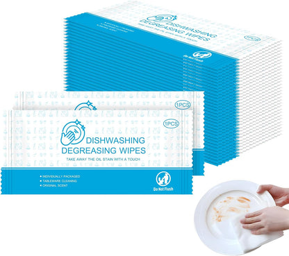 Dish Wipes for Camping Individually Wrapped Dish Cleaning Wipes Travel Unscent 7.7”x 7.3” Disposable for Kitchen Outdoor Traveling RV Quick Clean (Pack of 50)