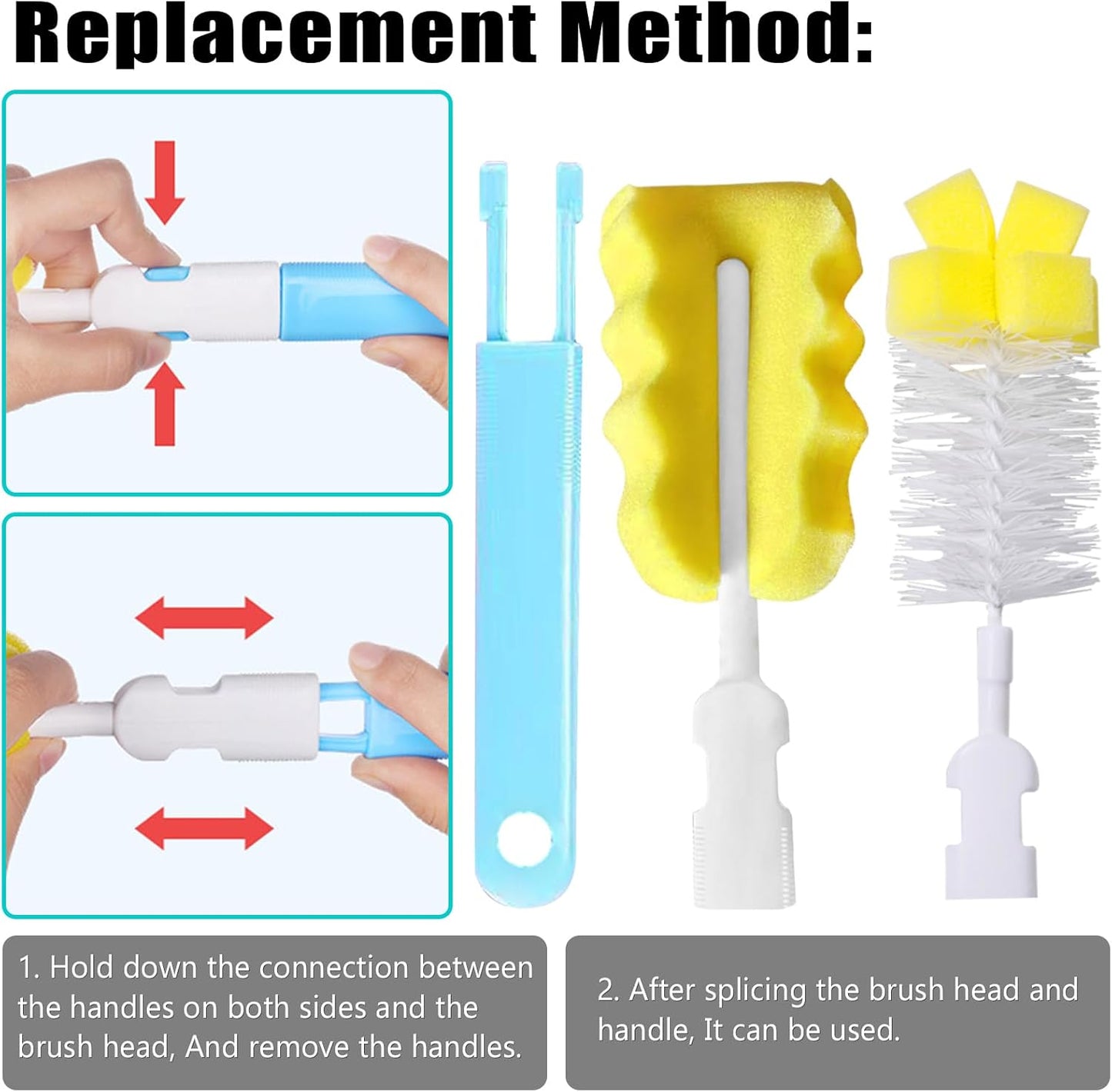 Baby Bottle Cleaning Brush 6-Piece Set Detachable Sponge Bottle Brush, Nylon Milk Bottle Brush, 2PCS Nipple Brush, 2PCS Straw Brush (Pink)