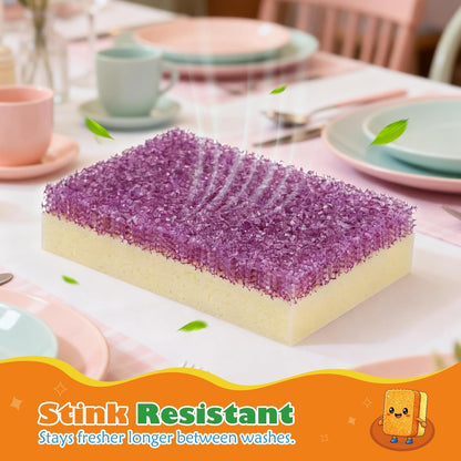 UNIMADE Scrub Sponge, Temperature Responsive Dual-Sided Cleaning Sponges, Non-Scratch Dish Sponge for Kitchen, Soft in Warm Water & Firm in Cold, 6 Pack